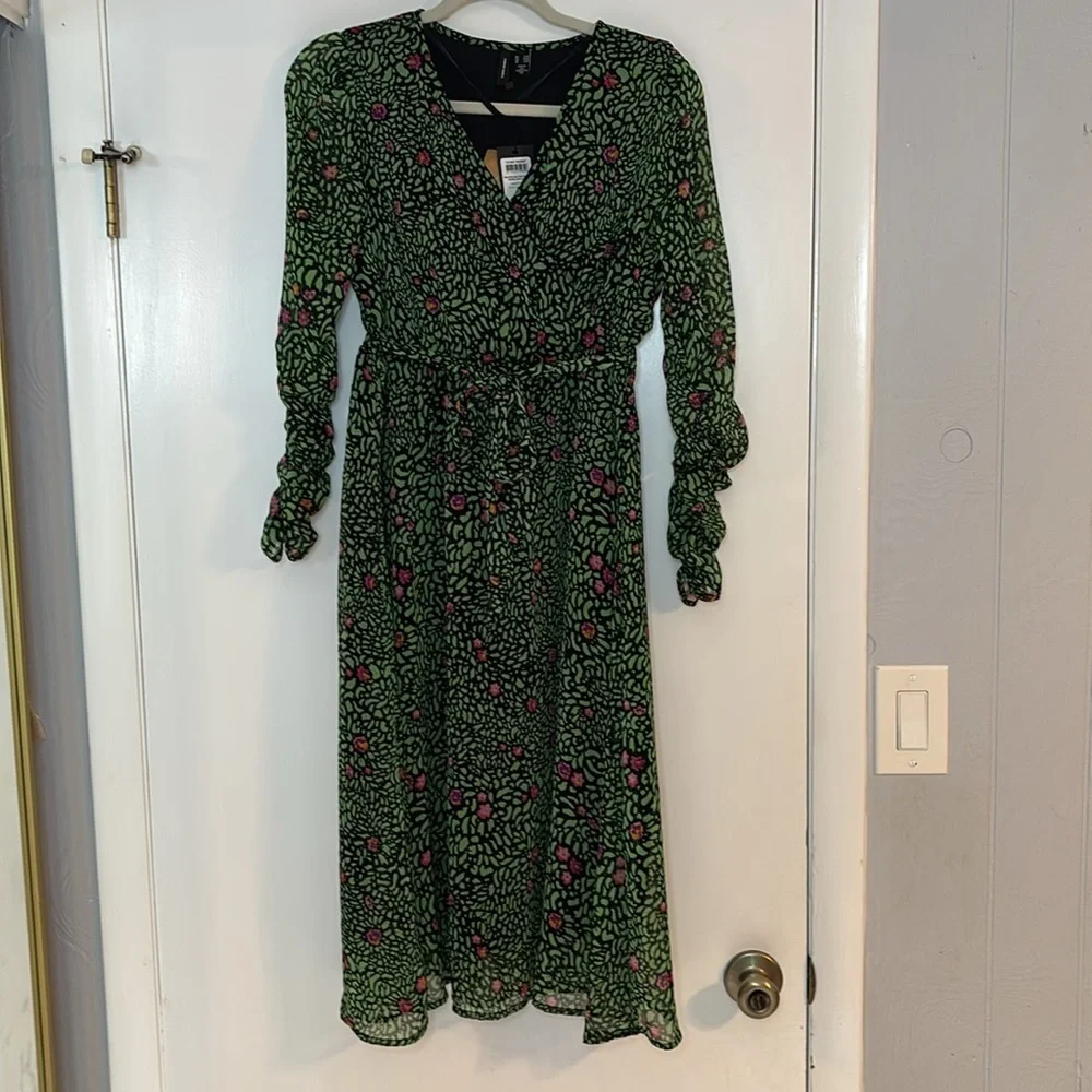 Vero Moda Floral Midi Dress Women's Size Small Belted Ruched Femme Bohemian - Picture 2 of 10